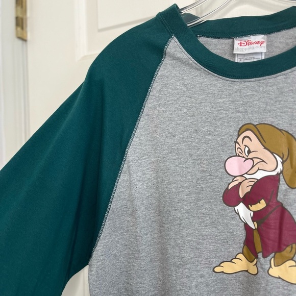 Disney Grumpy Dwarf Graphic Baseball Tee S Grey / Green - Picture 3 of 9